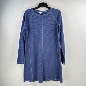J.Jill Short Dress Womens S Blue Striped‎ Knit Long Sleeve Round Neck Textured